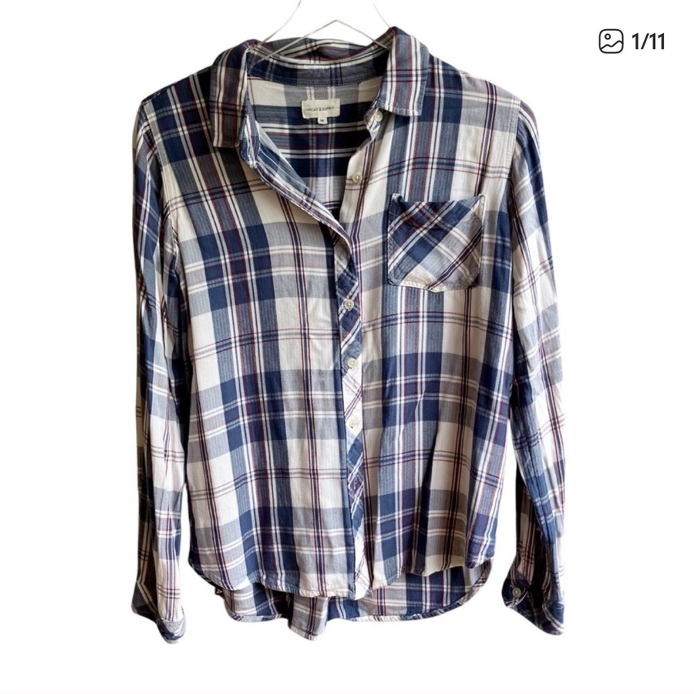 Thread & Supply Plaid Button Down Shirt Size M Button Up Cozy Fall Top Pocket